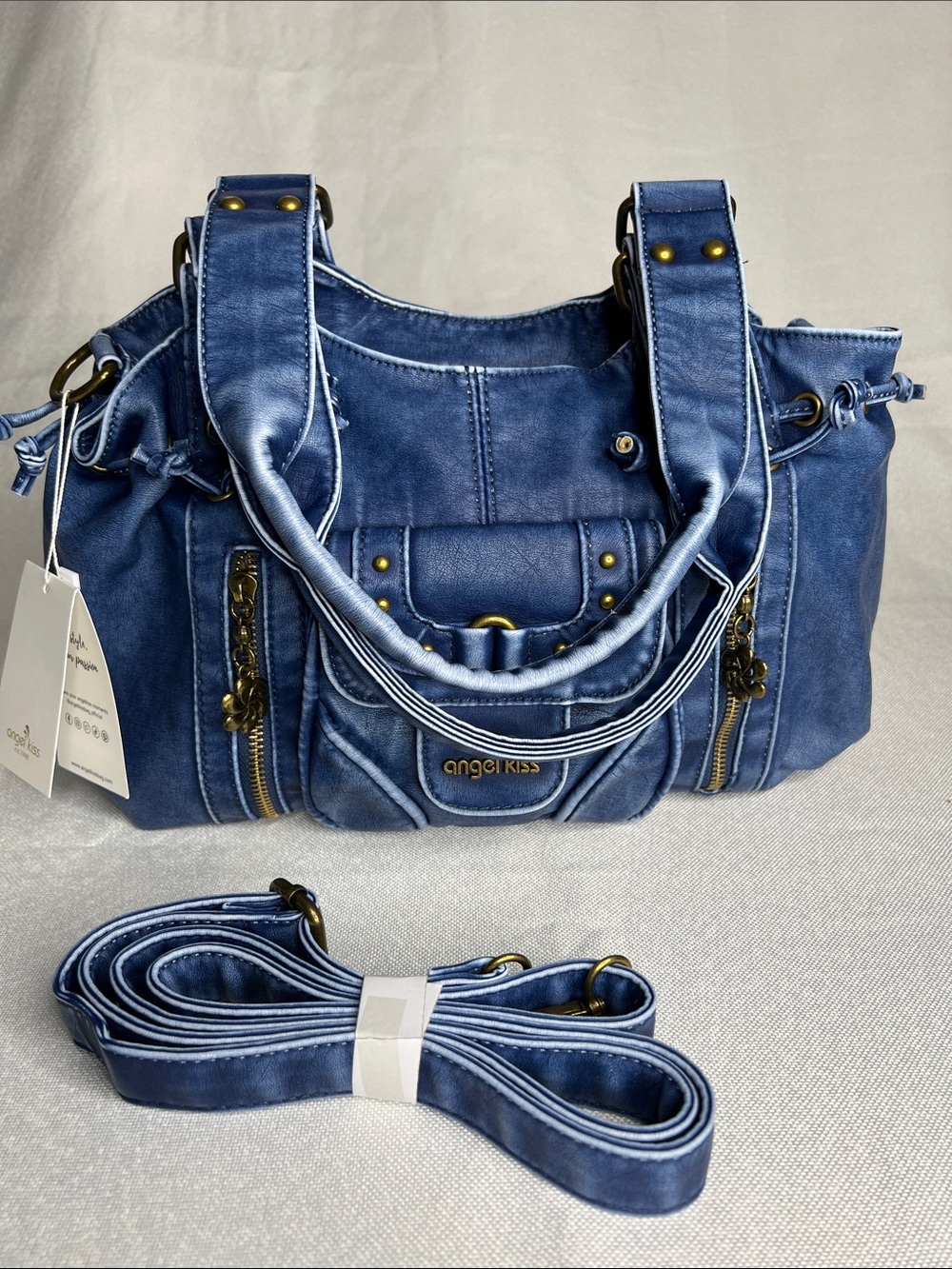 Angel Kiss Y2K Inspired Indigo Denim-Style Shoulder Bag with Detachable Strap